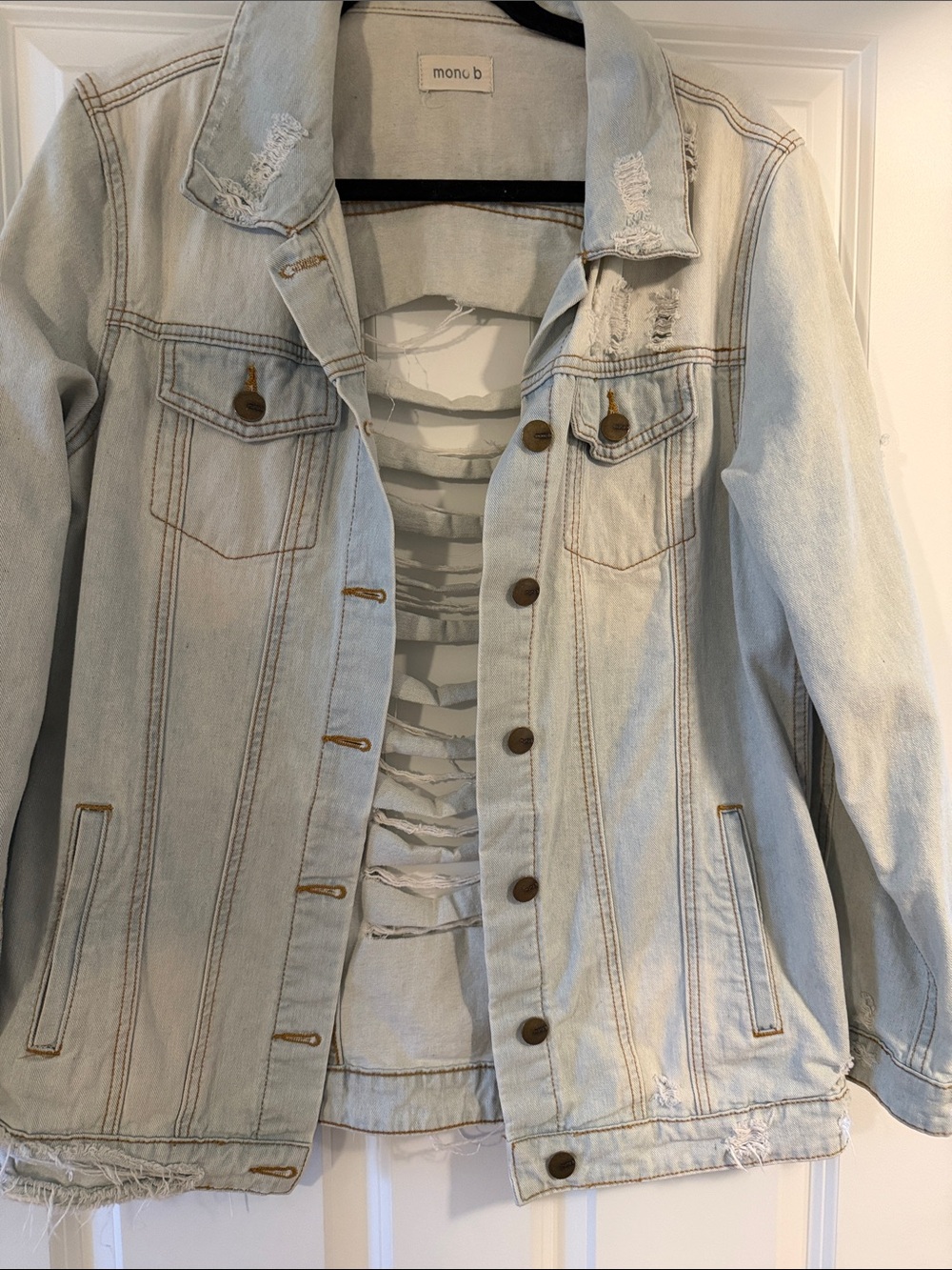 moon & madison Light Wash Distressed Denim Jacket